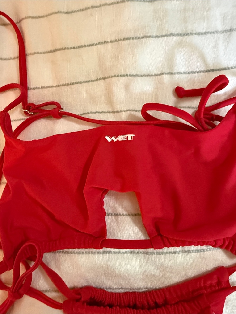 Wet Red String Bikini Set with Cutout Top - Picture 3 of 6